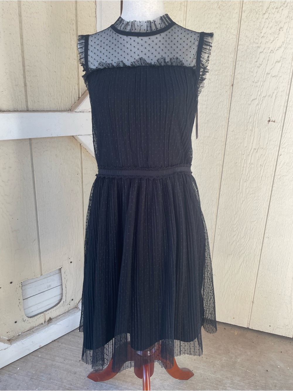 Xhilaration Black Sheer Polka Dot Tulle Dress